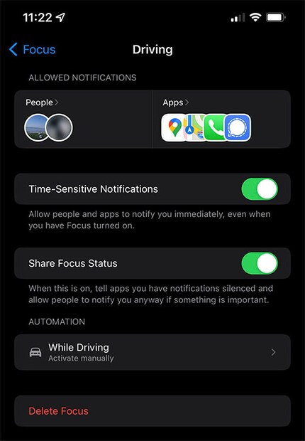 Mancano alcune impostazioni nella modalità «Driving».