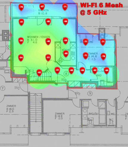 5 GHz signal level in the lower loft floor. (Animated GIF that changes its image every four seconds.)