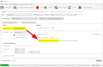 La conversione a 2 passaggi offre una migliore qualità e una dimensione dei file più ridotta, ma richiede tempi molto lunghi.