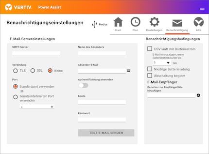È inoltre possibile impostare una notifica direttamente sull'UPS con una scheda aggiuntiva. Tuttavia, è pratico che anche Vertiv Power Assist offra questa opzione.