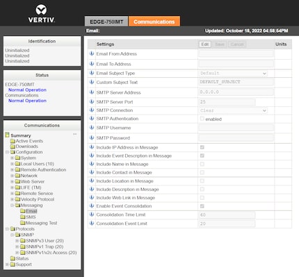 Interfaccia web: impostazioni della scheda aggiuntiva SNMP