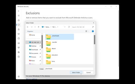 Select the desired folder. After that, it appears in the exclusions, where you can remove it at any time.