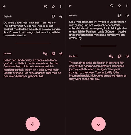 Here, I've read both Shakespear's and Goethe's texts and had them translated in real time. The error-finding can begin...