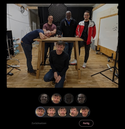 Here, among all the photos taken that look the same, I see the different facial expressions and can choose the best one. Except for Kevin; his face wasn't recognised.