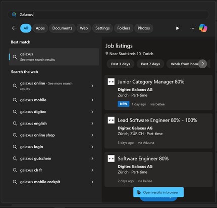 All I want is the folder at the top left – but half a dozen web results make things tedious.