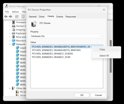 Dall'ID hardware «PCI\VEN_8086&DEV_06A4&SUBSYS_86941043&REV_00» sono necessarie le informazioni dopo VEN (8086) e DEV (06A4).