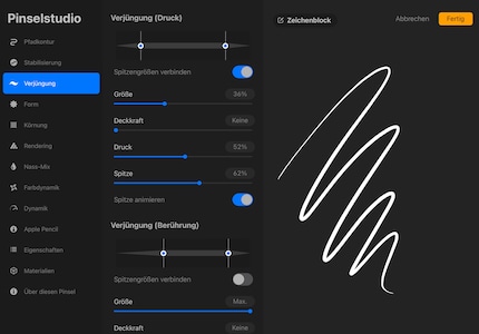 Make adjustments to the respective brush in the brush studio.