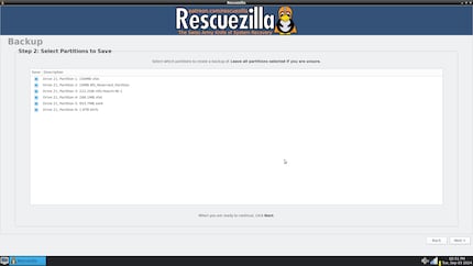 Seleziona le partizioni delle quali vuoi eseguire il backup.