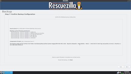 Controlla il riepilogo e avvia il processo di backup.