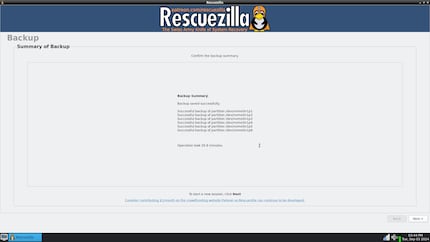 In 36 minuti, Rescuezilla ha scritto 210 gigabyte sull'unità di destinazione, un'unità SSD esterna.