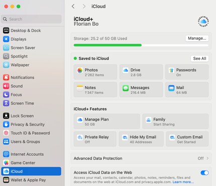 In questo menu posso gestire le impostazioni di iCloud.