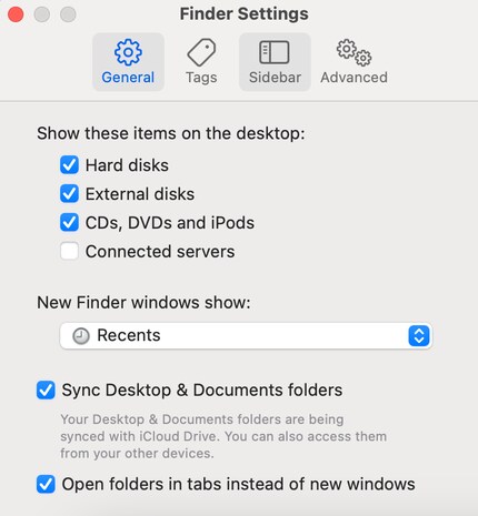 Nel Finder puoi visualizzare le unità sul desktop.